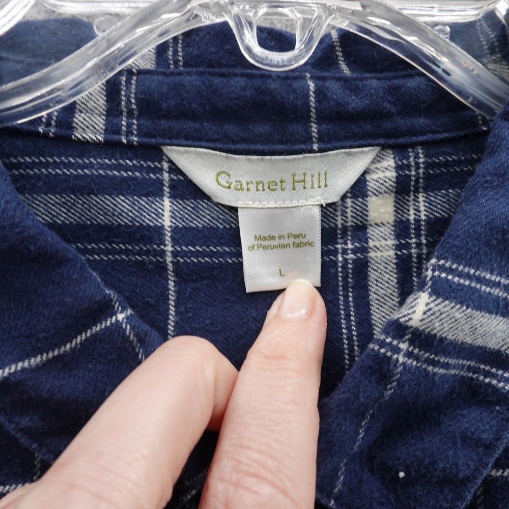 Garnet‎ Hill Plaid Flannel Tunic Top Large Navy Blue Cotton Womens Fall Shirt - Picture 5 of 11